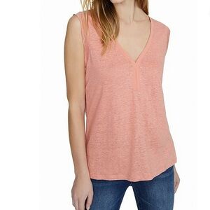 Sanctuary Women's Sleeveless V-Neck Top - Peach/Salmon Color Linen w/poly trim